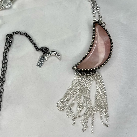 Moon & Stars Rose Quartz Statement Necklace - Picture 9 of 11